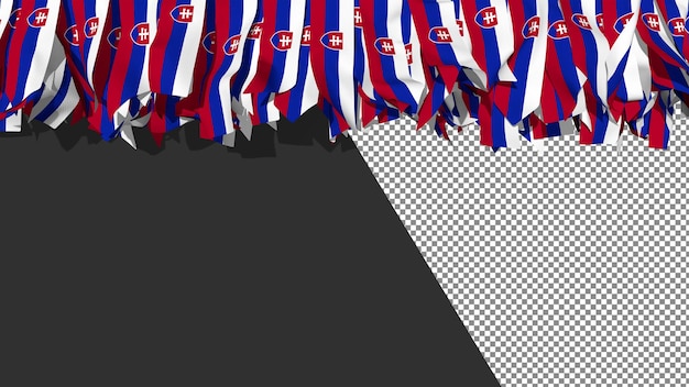 Slovakia Flag Different Shapes of Cloth Stripes Hanging From Top 3D Rendering