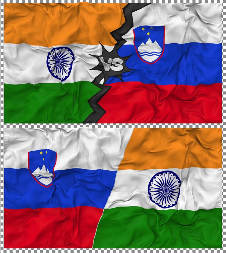 PSD slovenia vs india half combined flag cloth bump texture 3d rendering