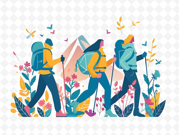 PSD slovenian characters hiking in triglav national park design illustration cutural landscape view