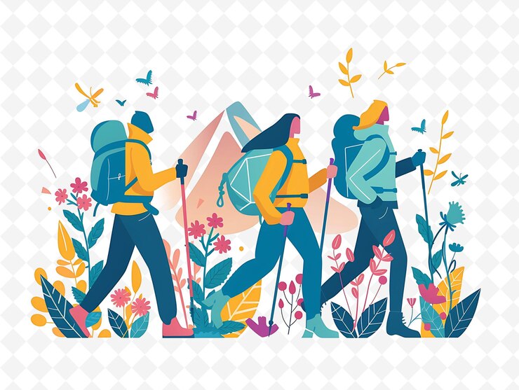 PSD スロベニアのキャラクター トリグラフ国立公園でハイキング デザインイラスト 文化景観