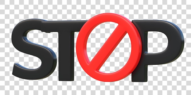 PSD słowo stop z czerwonym brak symbolu na białym tle koncepcja zabronionego znaku renderowanie 3d