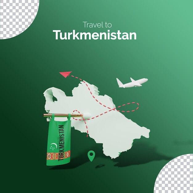 PSD słupek podróżny z modelem 3d mapy turkmenistanu