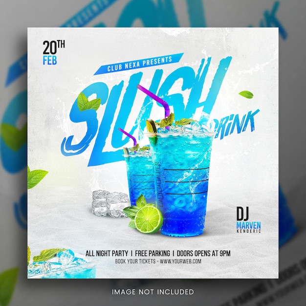 PSD Шаблон баннера instagram в социальных сетях slushy blue drink