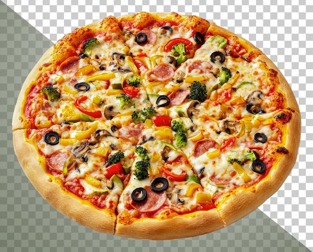 Smaczna pizza z kolorowymi dodatkami wyciętymi z zapasów png