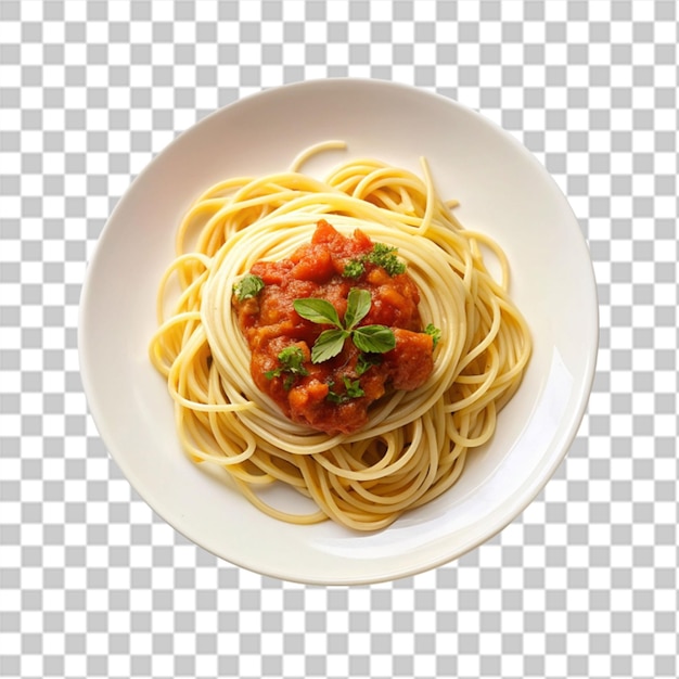 Smaczne Makaron Spaghetti Z Sosem Bolognańskim I Liściem Bazylii Wyizolowanym Na Przezroczystym Tle