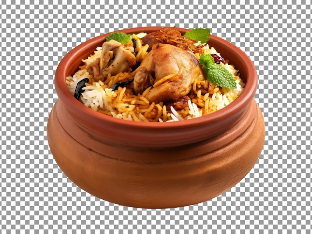 Smaczny Kurczak Biryani W Glinianym Garnku Na Białym Tle Z Przezroczystym Tłem