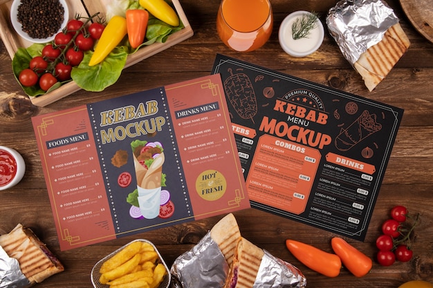 PSD smakelijk kebab menu-arrangement boven weergave