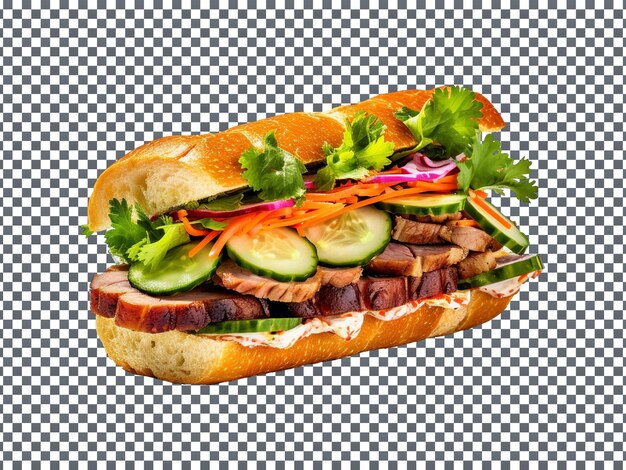 PSD smakelijke banh mi sandwich met plakjes groenten op transparante achtergrond