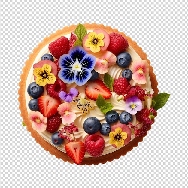 PSD smakelijke bloemenontwerp topping taart op doorzichtige witte achtergrond