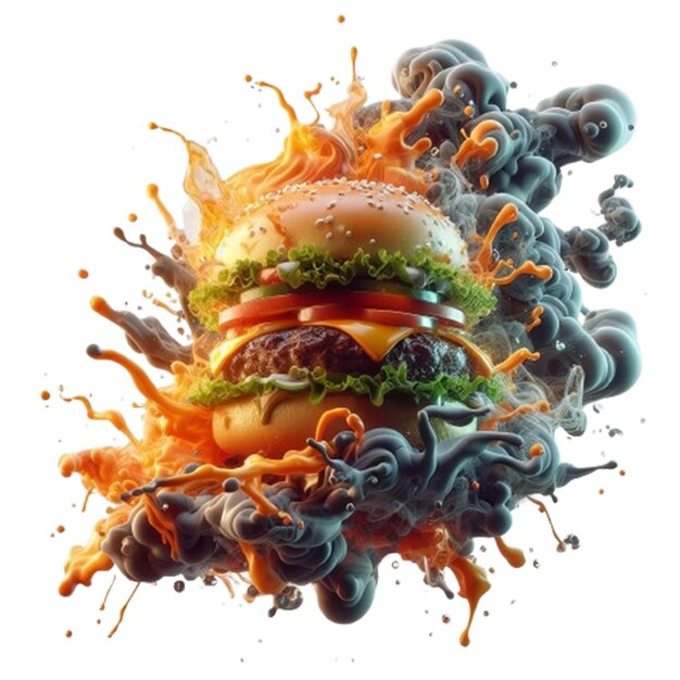 Smakelijke hamburger splash illustratie