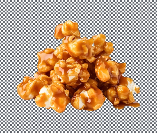 PSD smakowity karmelowy popcorn szklany izolowany na przezroczystym tle