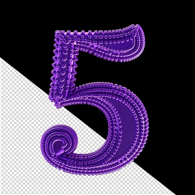 PSD piccole sfere 3d sul simbolo viola scuro numero 5