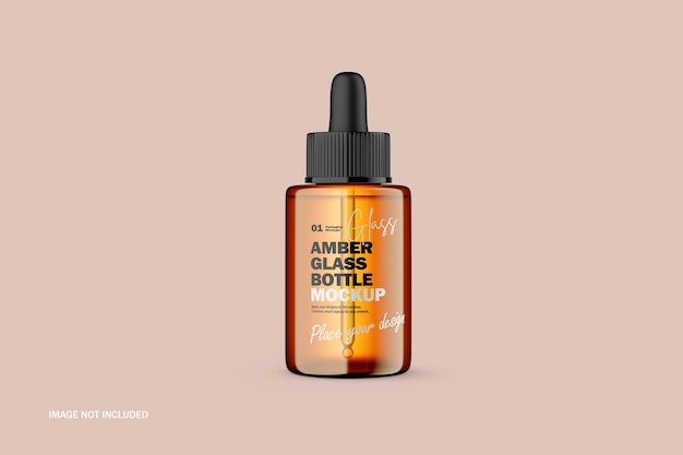 Small amber glass dropper bottle psd mockup