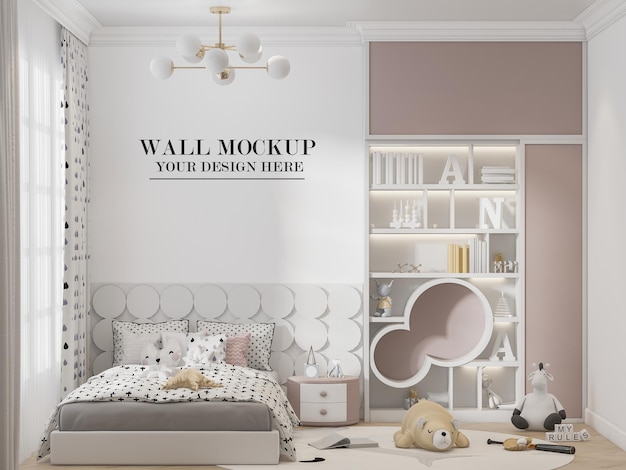 small bedroom wall mockup in 3d rendering