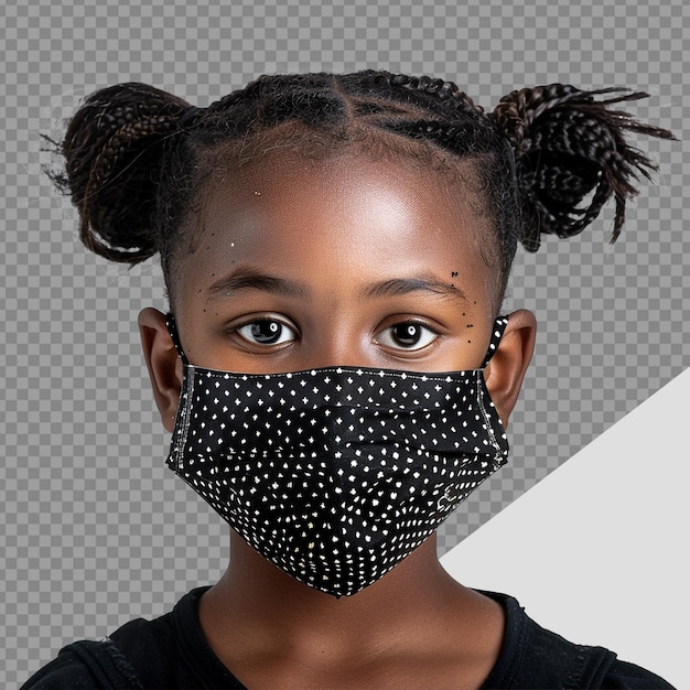 Small black girl wear face mask png isolated on transparent background