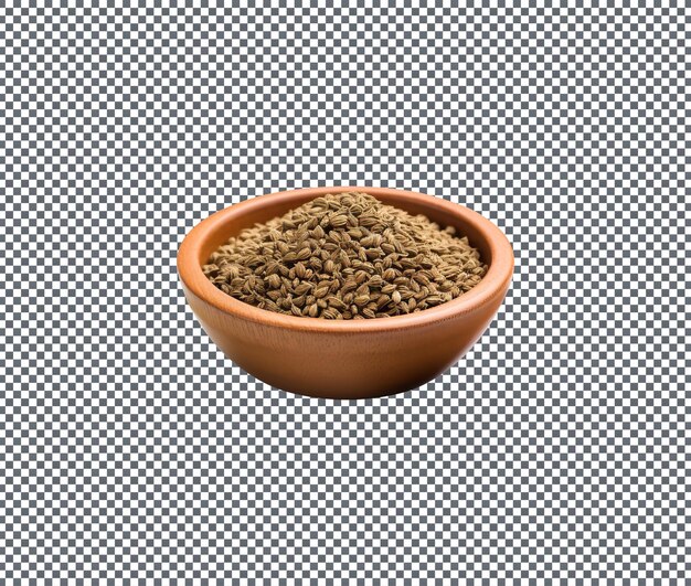 PSD a small bowl of ajwain seeds isolated on transparent background