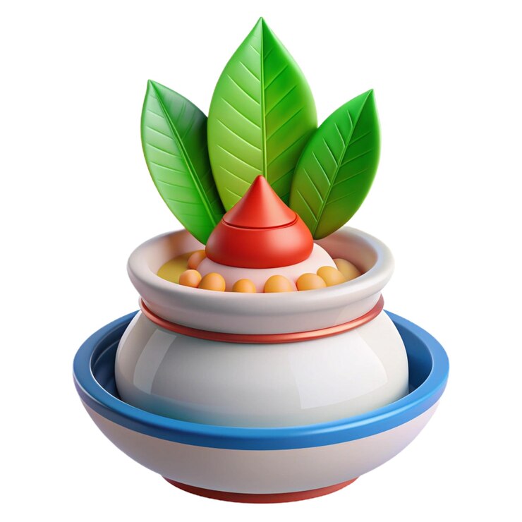 PSD a small bowl with a plant on it and a green leaf on the top