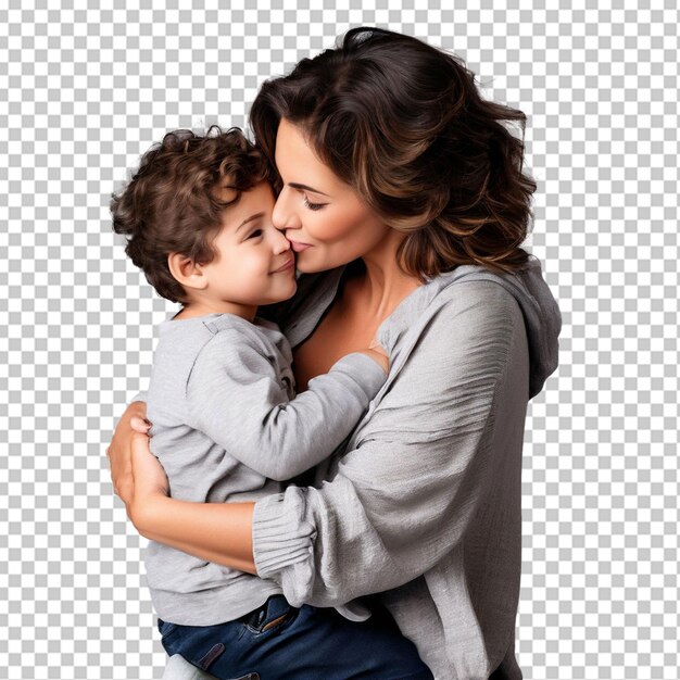 PSD small boy kissing his mother