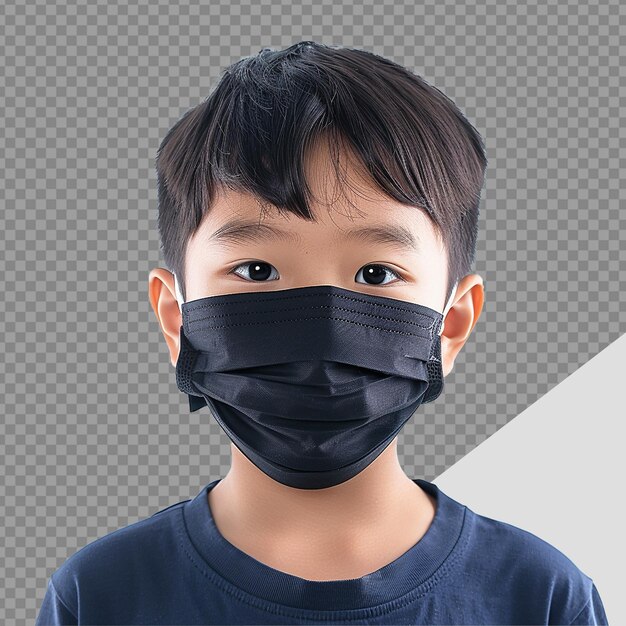 PSD small boy wear face mask png isolated on transparent background