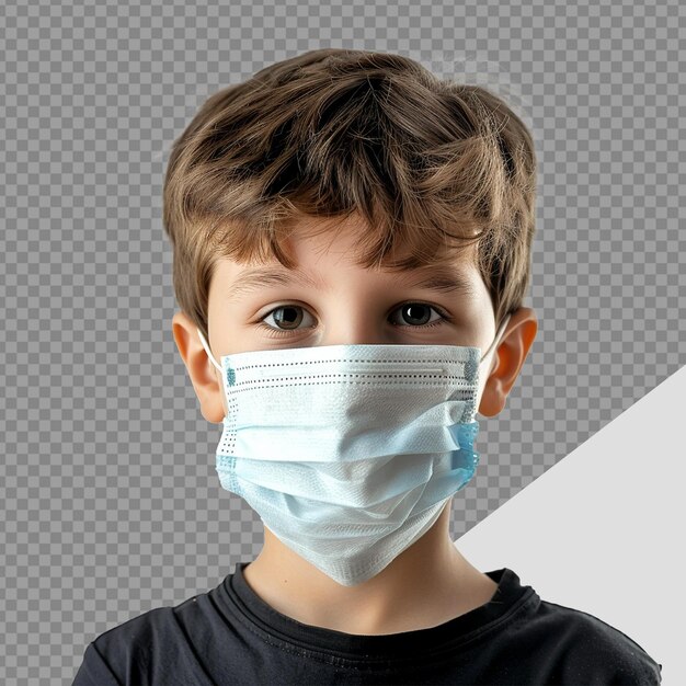 Small boy wear face mask png isolated on transparent background