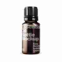 PSD small brown oil bottle psd mockup glossy essential vial template with black screw lid