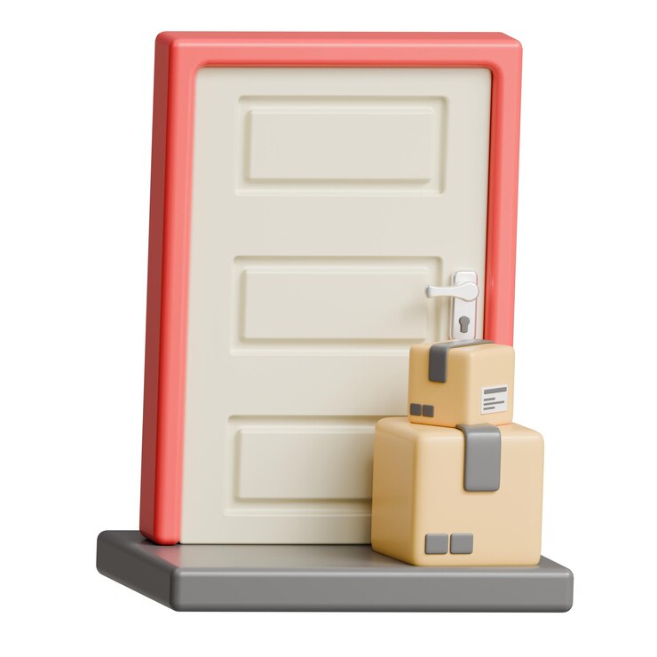 PSD a small cardboard box with a red and white door that says cardboard