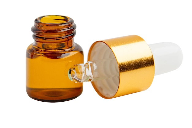 small cosmetic jar with glass pipette serum skin care or medicine on empty background