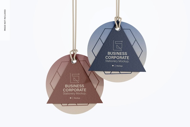 Small double tags mockup hanging