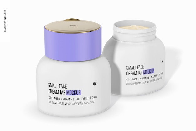 Small face cream jars mockup opened and closed