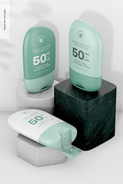small face sunscreen tubes mockup high angle view