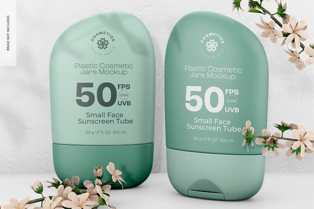 small face sunscreen tubes mockup side and front view