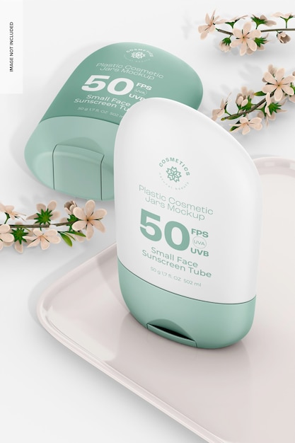 small face sunscreen tubes mockup standing and dropped