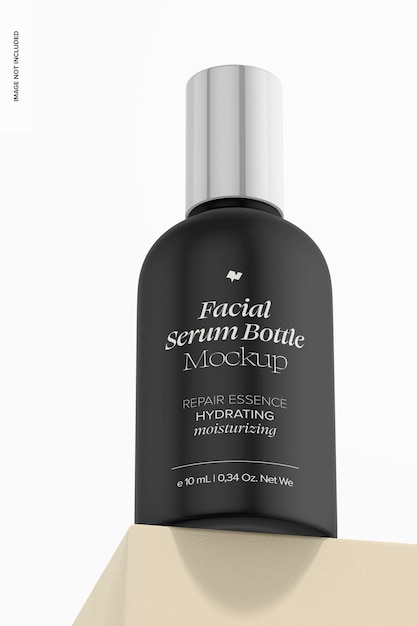 Small facial serum bottle mockup low angle view