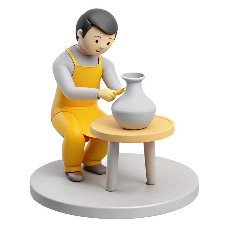 PSD a small figurine of a man working on a table