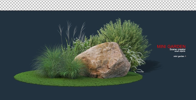 A small garden decorated with various stones and grasses