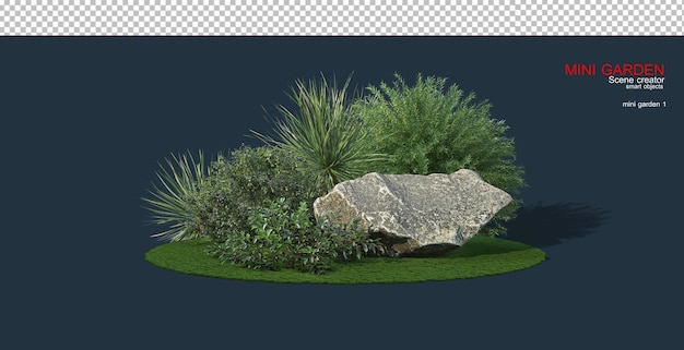 Small garden with decorative plants and stones