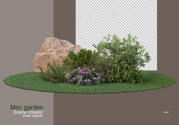 PSD small garden with decorative shrubs and stones