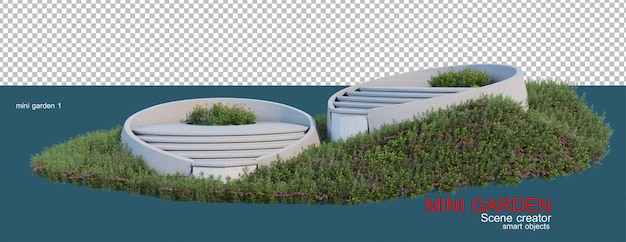 PSD small garden with decorative trees and shrubs