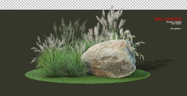 돌과 장식용 식물이 있는 작은 정원