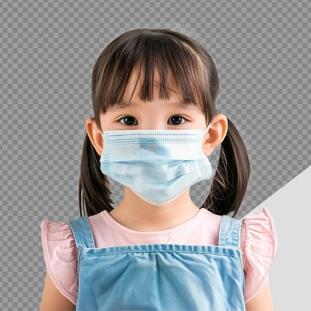 PSD small girl wear face mask png isolated on transparent background