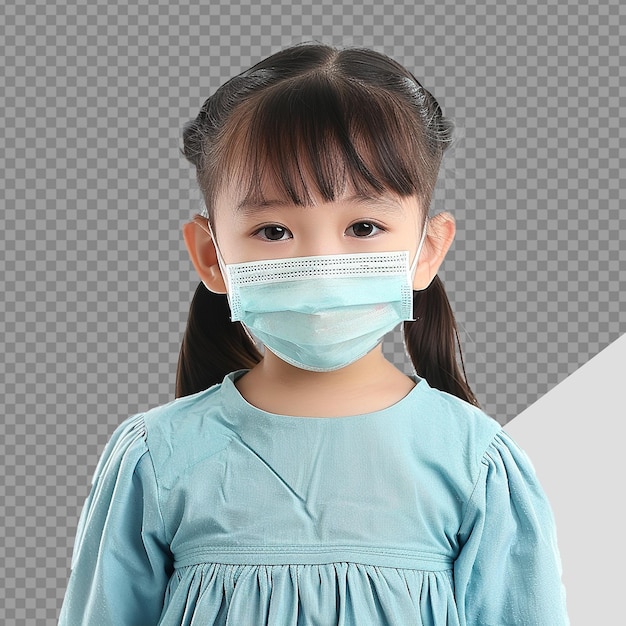 PSD small girl wear face mask png isolated on transparent background