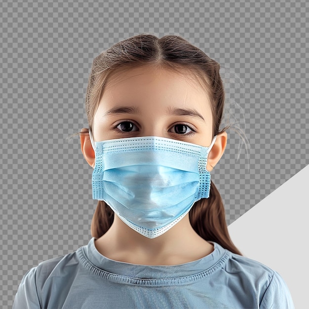 PSD piccola ragazza indossa una maschera png isolata su uno sfondo trasparente