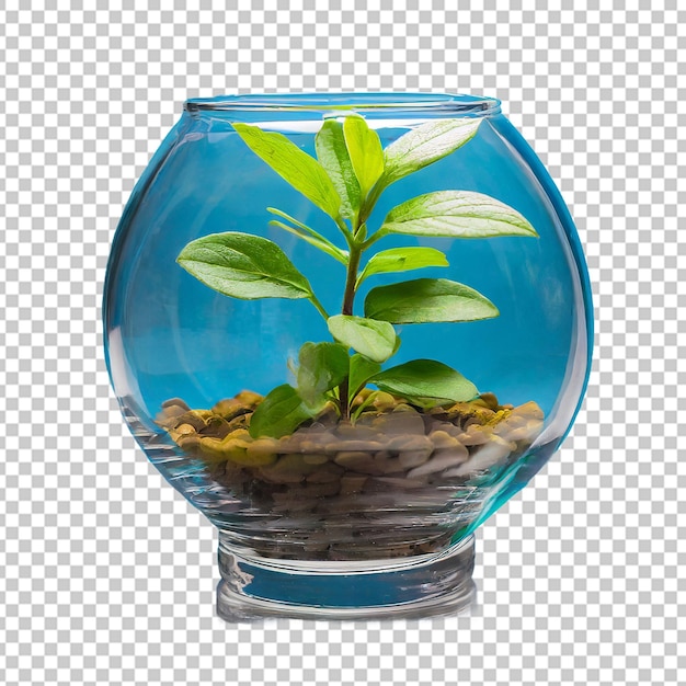 Small green plant in a round glass vase