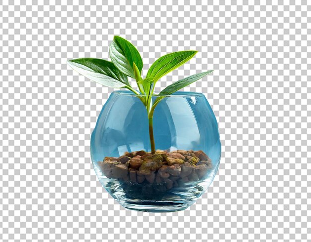 PSD small green plant in a round glass vase