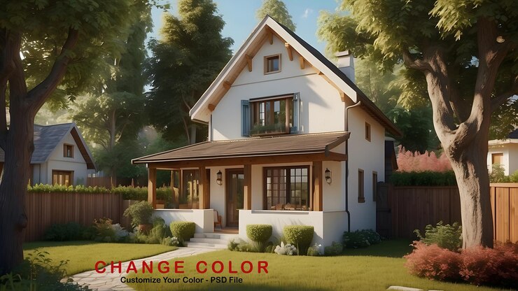 PSD small house exterior design with a car parking space real estate home exterior front elevation with