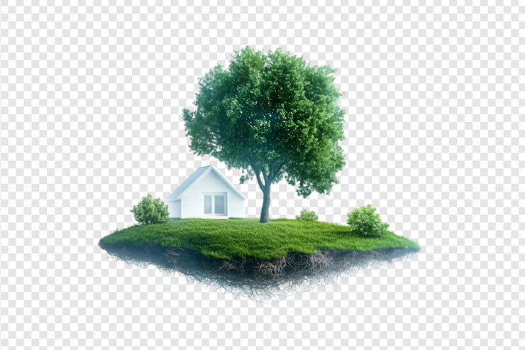 PSD small house with tree on a transparent background