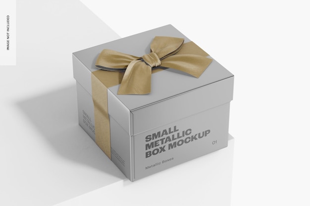 PSD small metallic box mockup, perspective