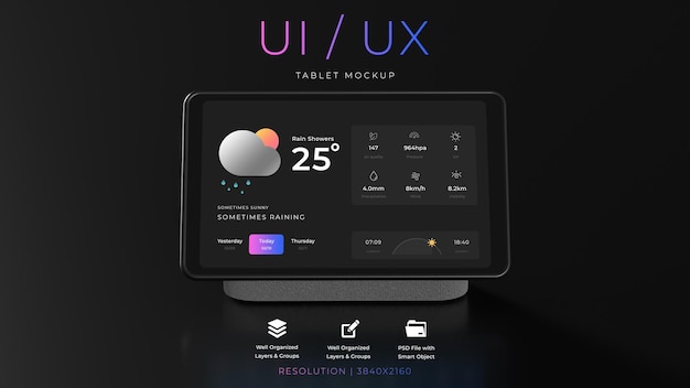 PSD Мокап маленького монитора с тёмным фоном ui ux design полностью редактируемый