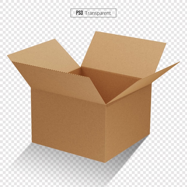 PSD Маленькая открытая картонная коробка 3d рендеринг значок упаковки коробки
