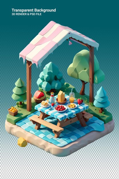 A small outdoor table with a table and a table with food and a place for a picnic